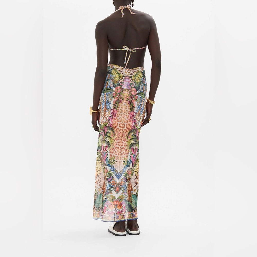 Camilla “Flowers of Neptune” sheer long twist front boho swim coverup skirt M - Picture 6 of 10